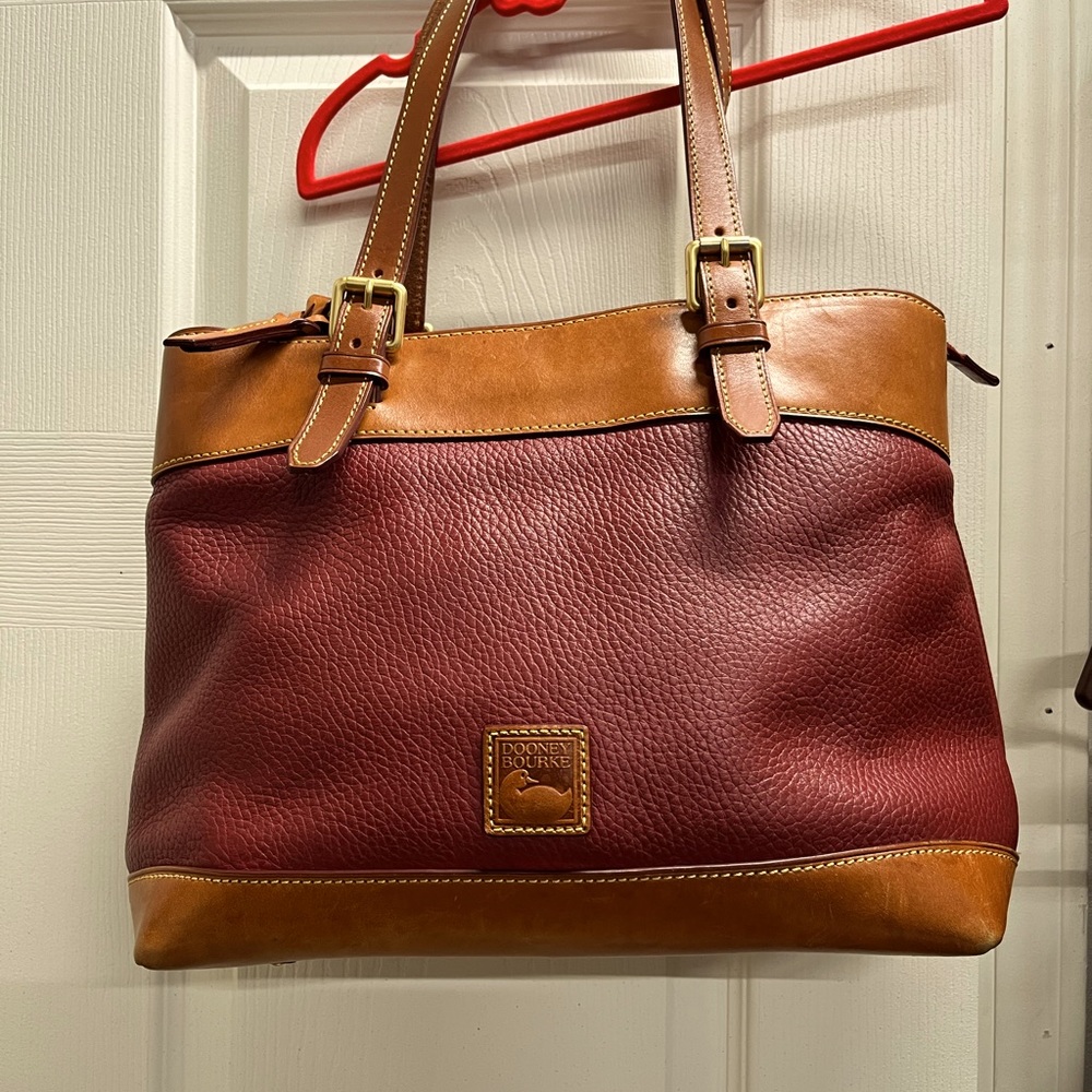 Dooney & Bourke- Burgandy pebbled-leather Satchel style Purse